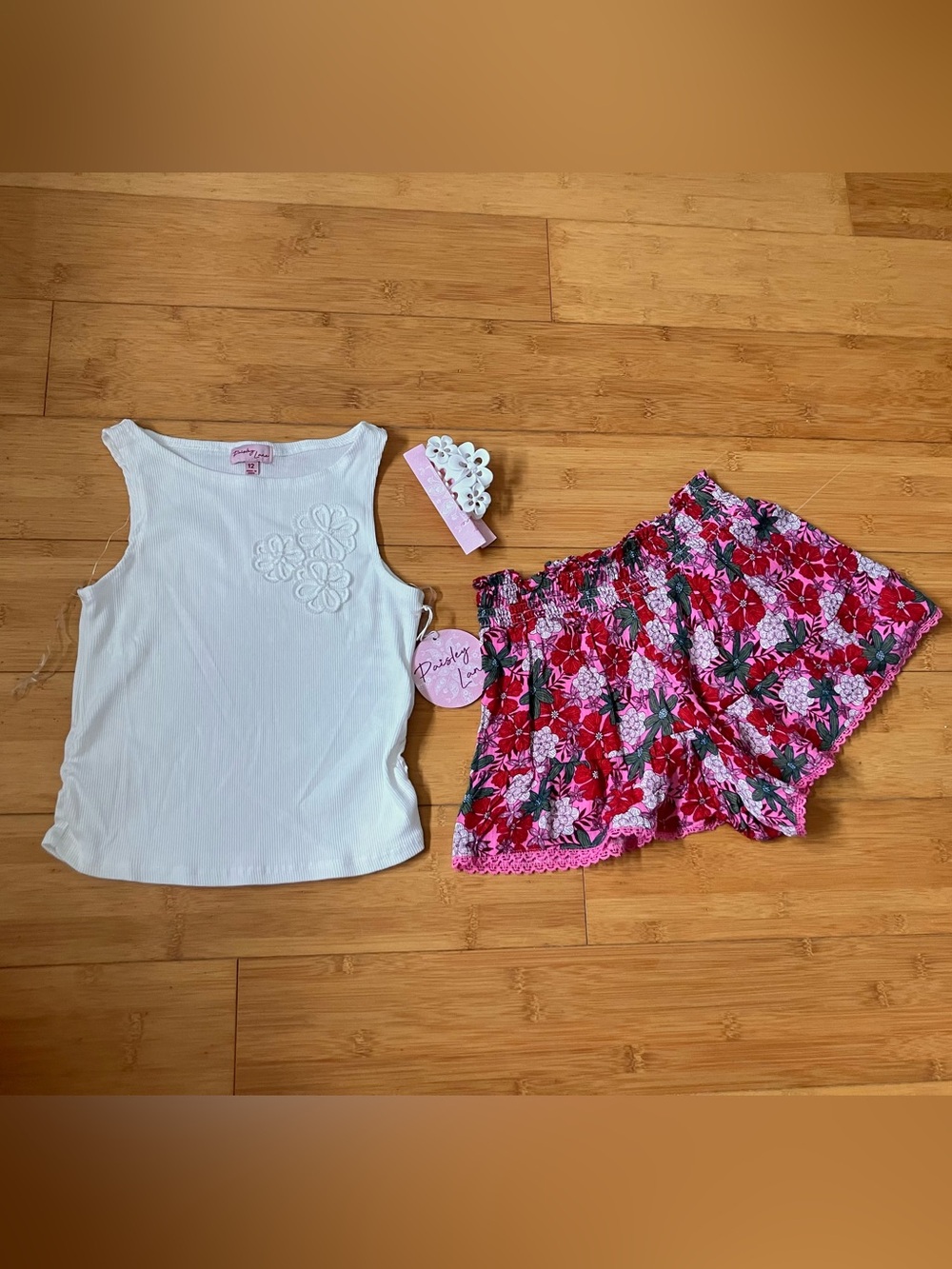 NWT Girls Size 6X Yellow & Blue Striped Outfit - Flutter Sleeve Top & Shorts Set